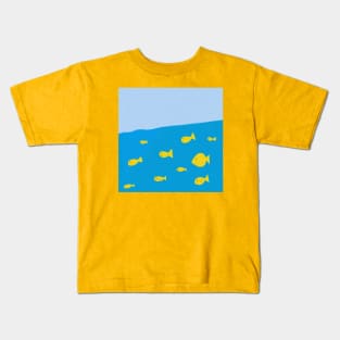 A school of yellow fish swimming in the blue sea Kids T-Shirt